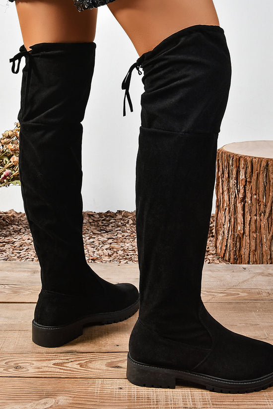 Women’s Elastic Knee-High Boots – Thick Sole Solid Color Fashion Boots - FitiqueFit