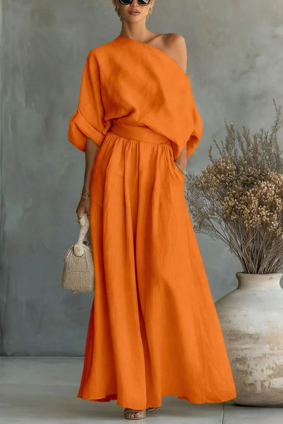 Cropped Off-shoulder Top And Pants Two-piece Set 
