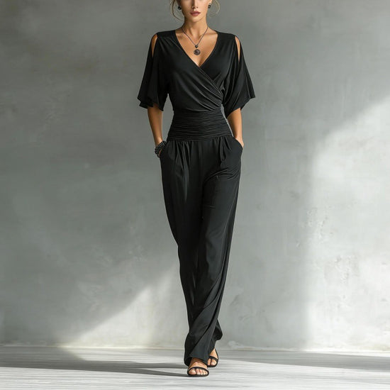 V-neck slim fit jumpsuit for women