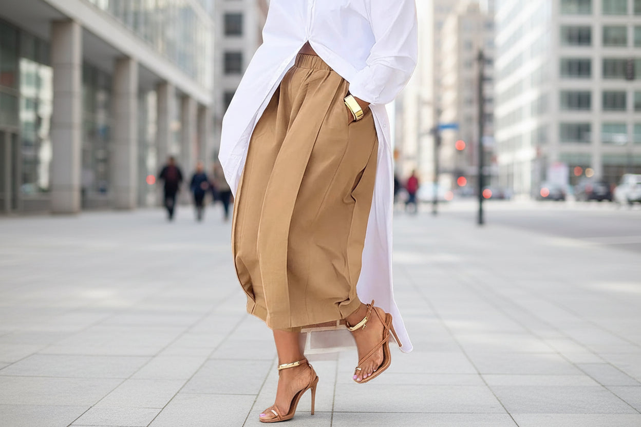 Women's Solid Color Cotton Wide Leg Cropped Pants With Pleats & Pockets - Spring Summer Fashion Comfortable Loose Trousers CJ US