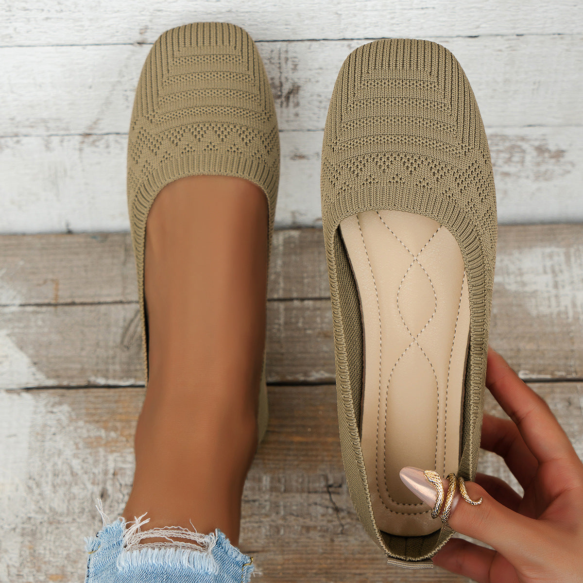 Women's Knitted Plus Size Flying Woven Breathable One Pedal Shoes CJ