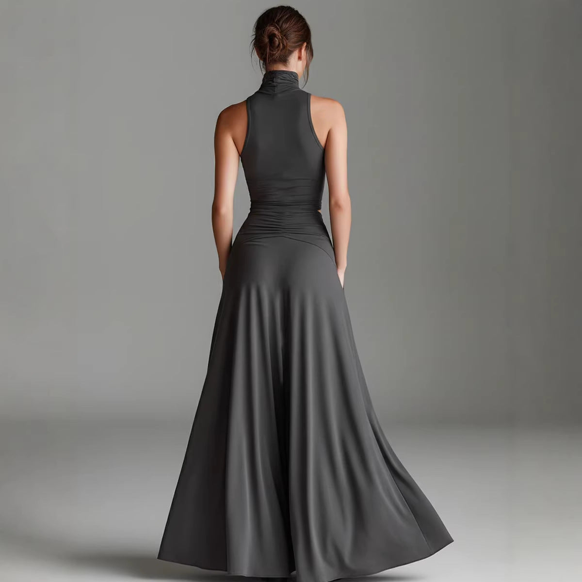 Style Sleeveless High Neck Top with Elegant Long Dress Two-Piece Set