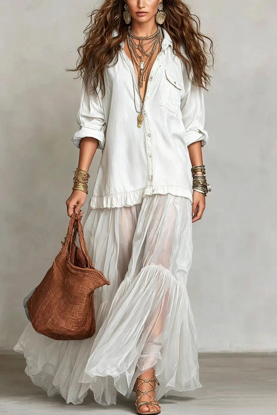 Vintage Denim-like Long Dress Casual Style 