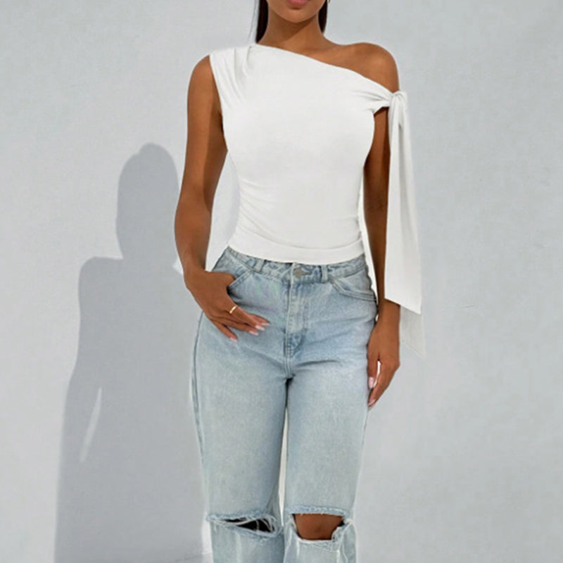 Women's  One Off The Shoulder Tops Asymmetrical Neck Tie Shoulder Going Out Shirt 