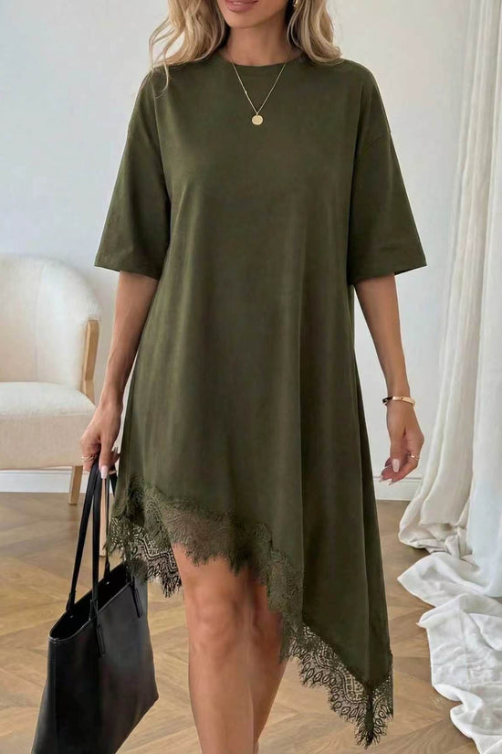 Women's Casual Solid Color Sexy Lace Trim Dress 