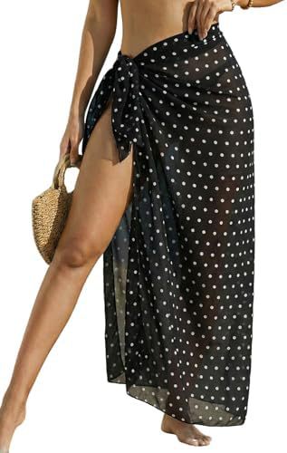 Women's Swimwear Transparent Sheer Cover-Up High-Slit One-Size Swim Dress Summer Floral Print Chiffon 