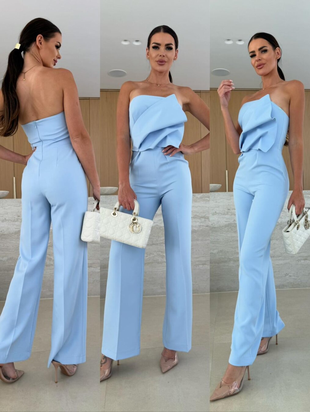 Candy-Colored Bodycon Halterneck Backless High-Waist Wide-Leg Jumpsuit 
