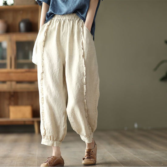 High-waisted Figure-flattering Solid-color Capri Harem Pants 
