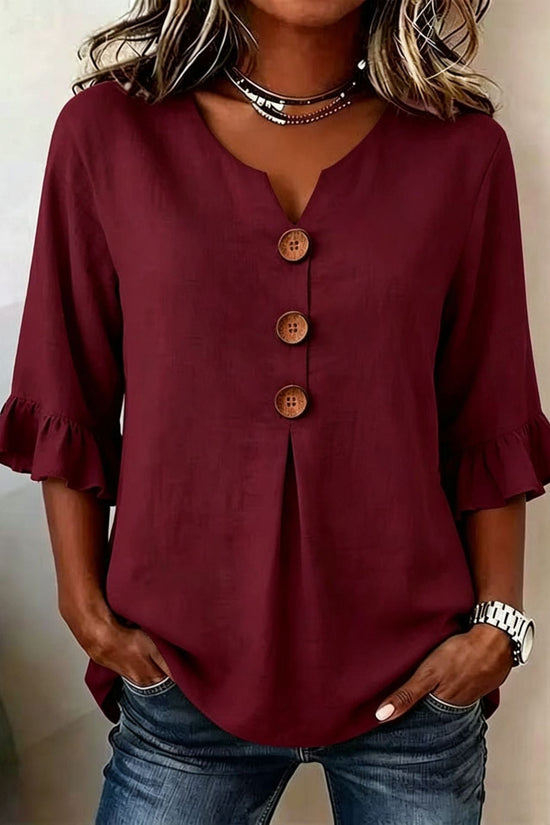 Fashionable Cotton Linen V-Neck Button-Up Blouse for Women Summer Casual Top 