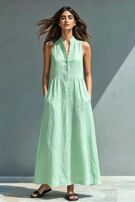 Resort-style Stand-collar Maxi Dress 