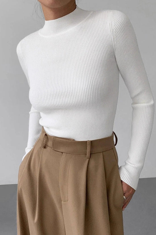 Womens Fashionable Tight-Fit Crew-Neck Knitted Top 