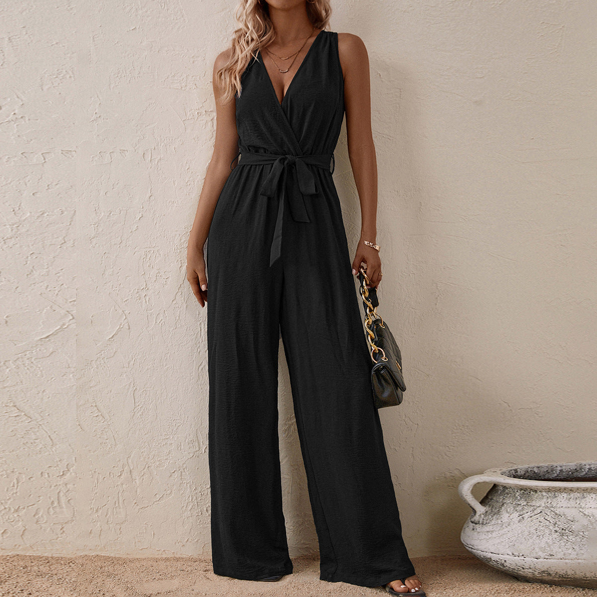 Strap High-Waist Sleeveless Jumpsuit Fashion Casual Set 