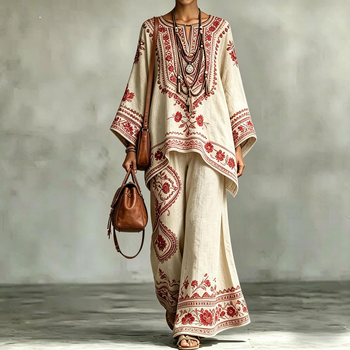 Women's Fashionable Loose-Fit Printed Long-Sleeve Set 