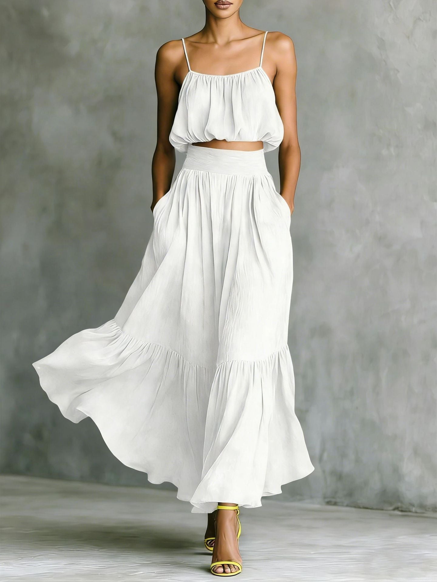 Two-piece High-waist Flared Skirt Set 