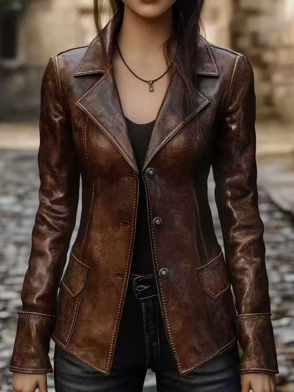 Chic Retro Cool Biker Leather Jacket Top 