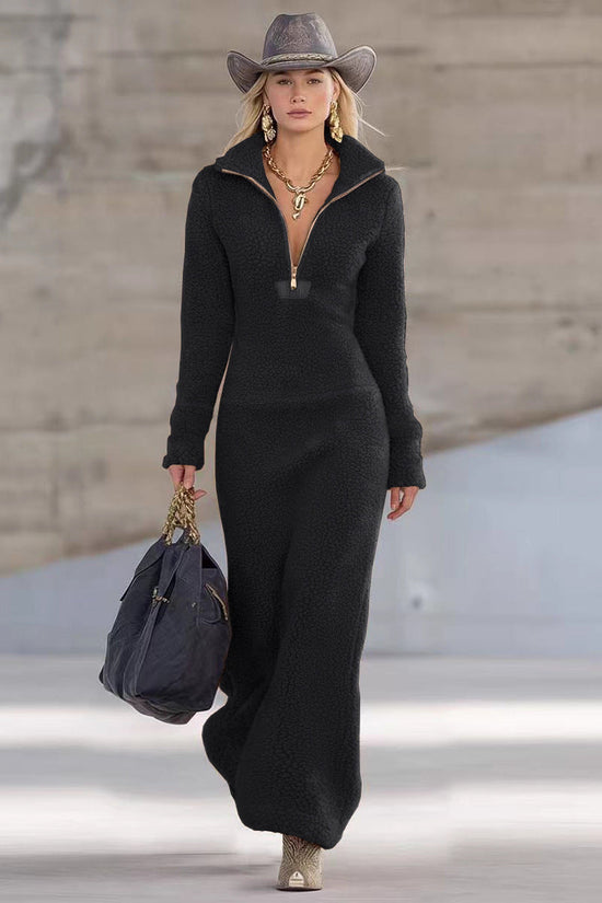 Stand up collar long sleeved dress for women 