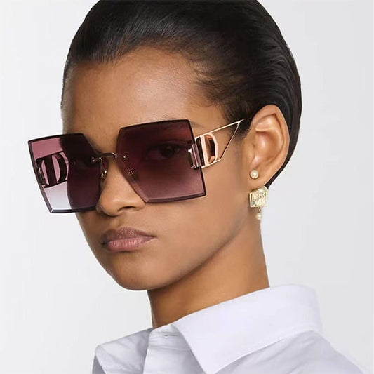 New Fashion Sunglasses Style Diamond-Cut Rimless Sunglasses for Women, Hollow Temple Design, Oversized Frame Women's Eyewear 