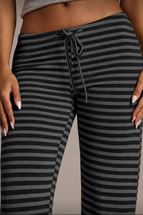 SpringSummer Womens Fashion Striped Casual All-Match Wide-Leg Flared Trousers 