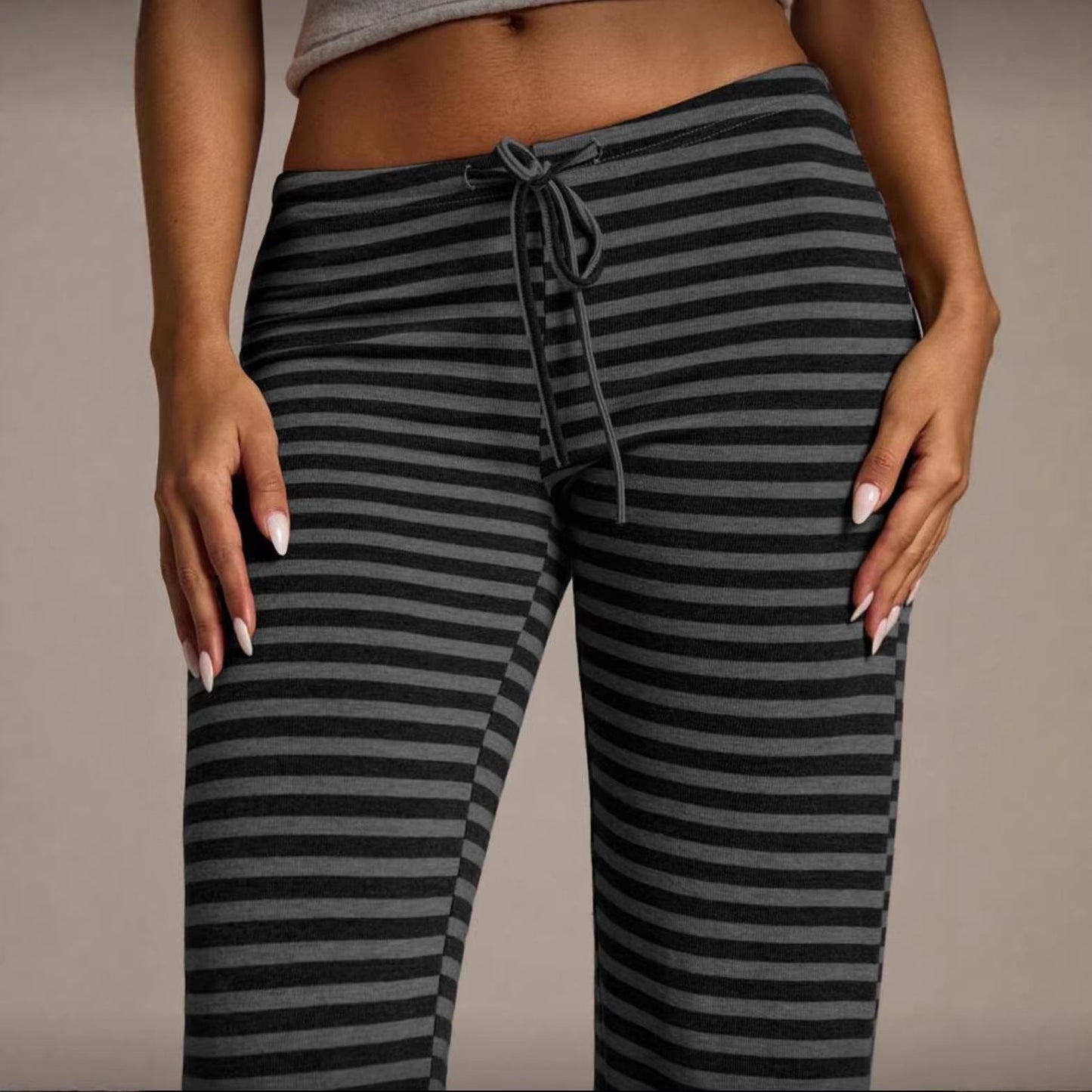 SpringSummer Womens Fashion Striped Casual All-Match Wide-Leg Flared Trousers 