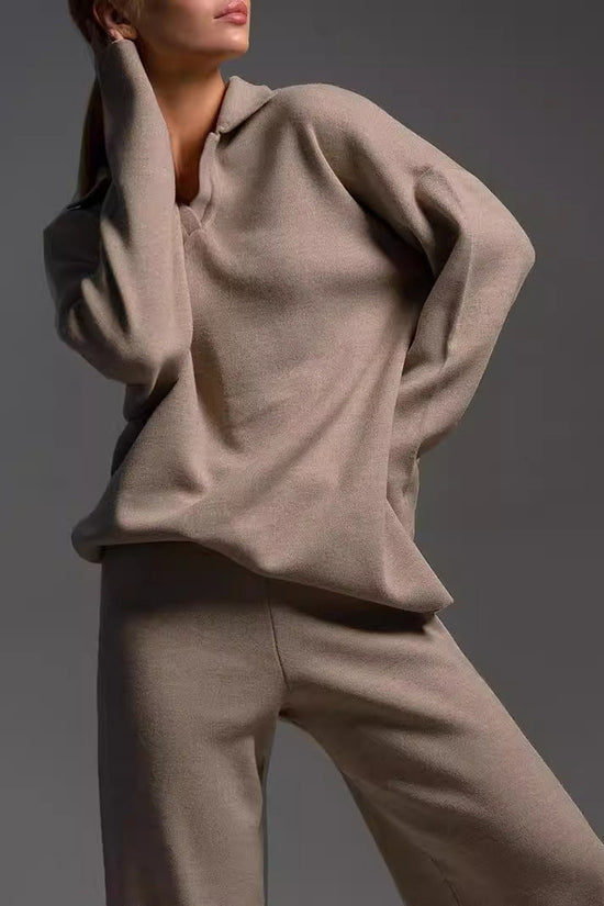 Fall Winter Two Piece Set Women's Simple Loose Solid Color Collar Sweater Set Fashion Casual Sport Wear Set 