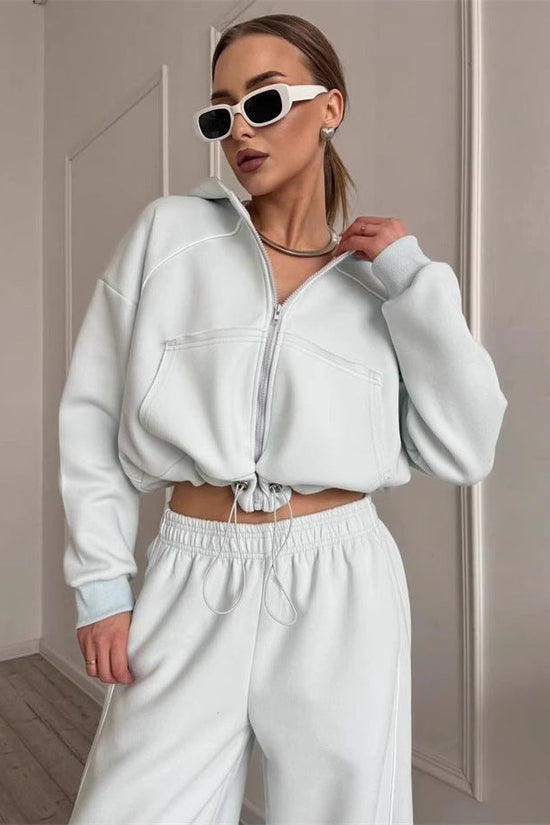 Women's Sportswear Set Solid Color Cardigan Set 