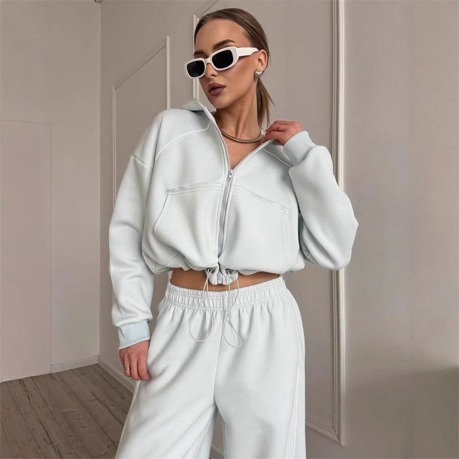 Women's Sportswear Set Solid Color Cardigan Set 