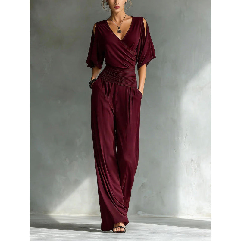 V-neck slim fit jumpsuit for women