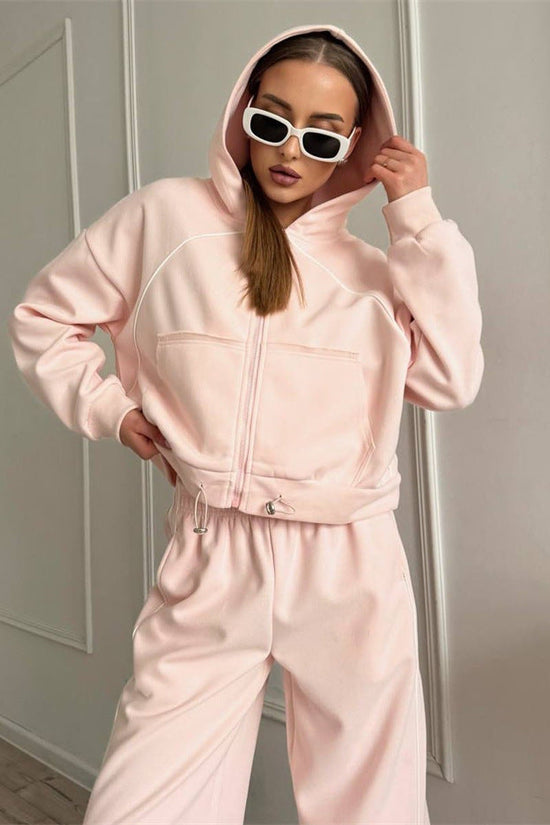 Women's Sportswear Set Solid Color Cardigan Set 