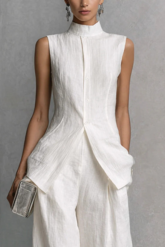 Solid color sleeveless pants set 