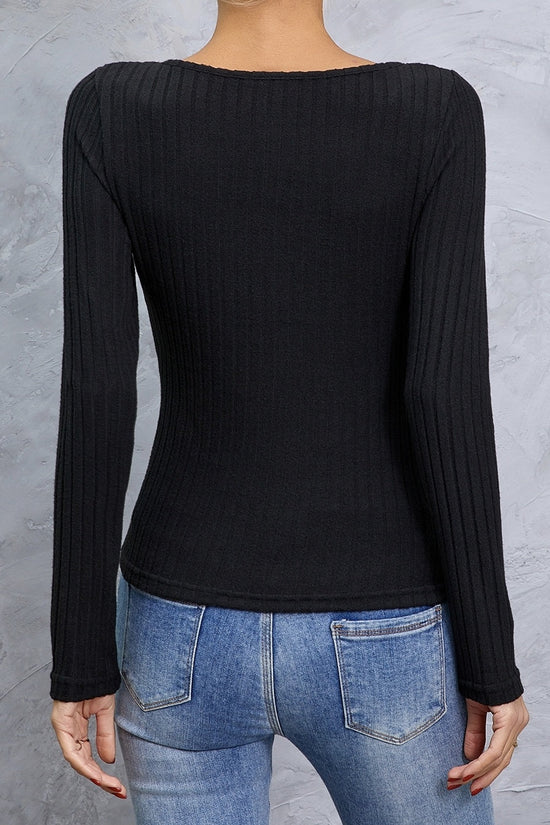 Cross‑collar long sleeve slim tee CJ US