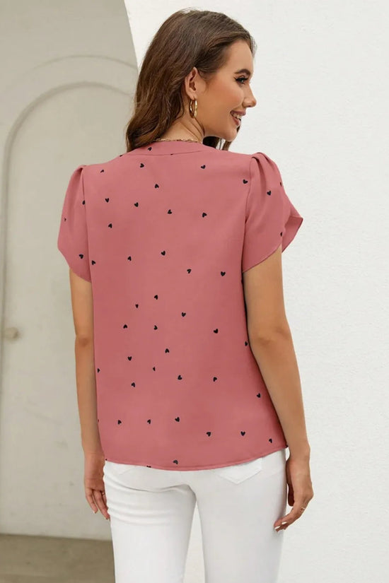 V-neck heart-shaped petal sleeve shirt with elegant women's top 