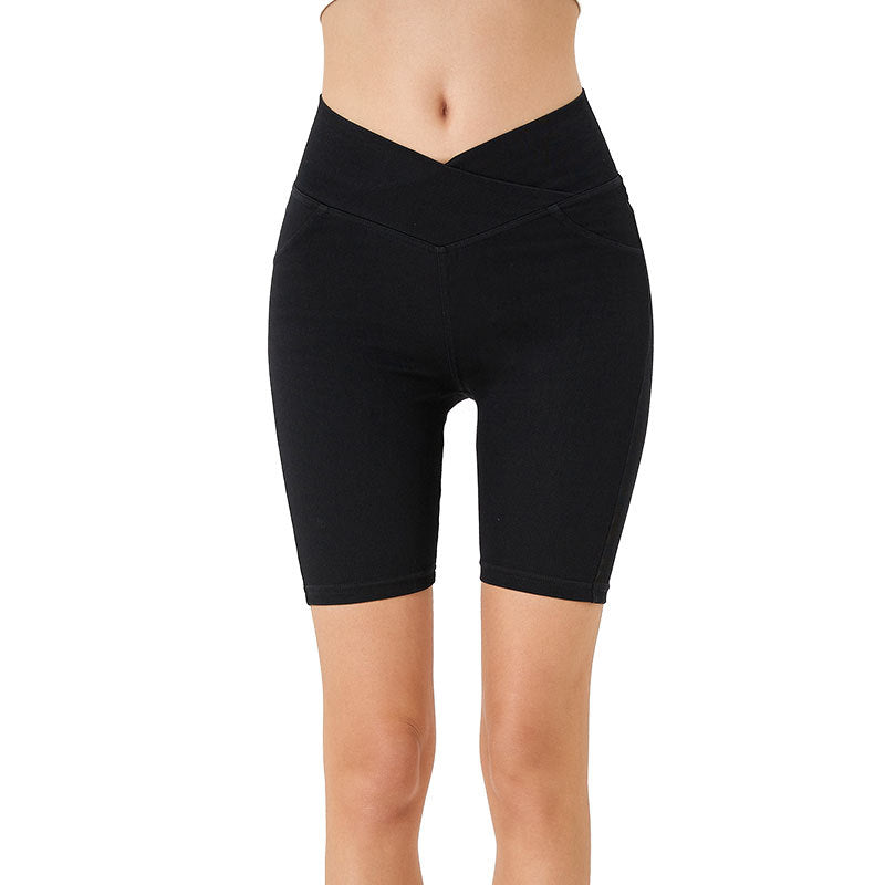 High-Waisted Denim Shorts for Women, Stretchy and Slimming, Casual Wear with Pockets, Fitness 5-Panel Cycling Pants 