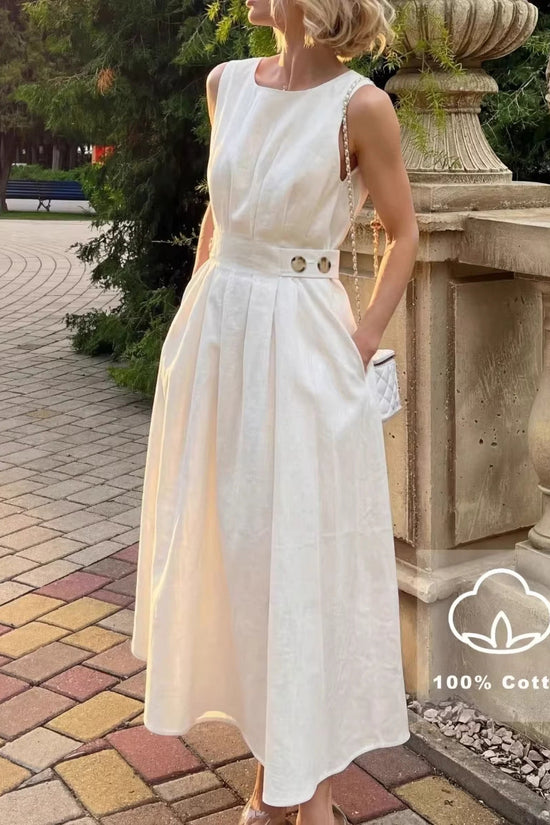 French-style Elegant Casual Minimalist Sleeveless Crew-neck Dress 
