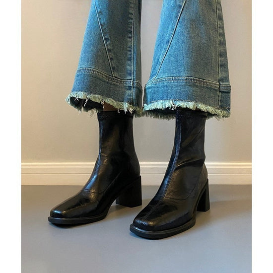 Commuter High Heel Stretch Retro Boots With Chunky Heels CJ