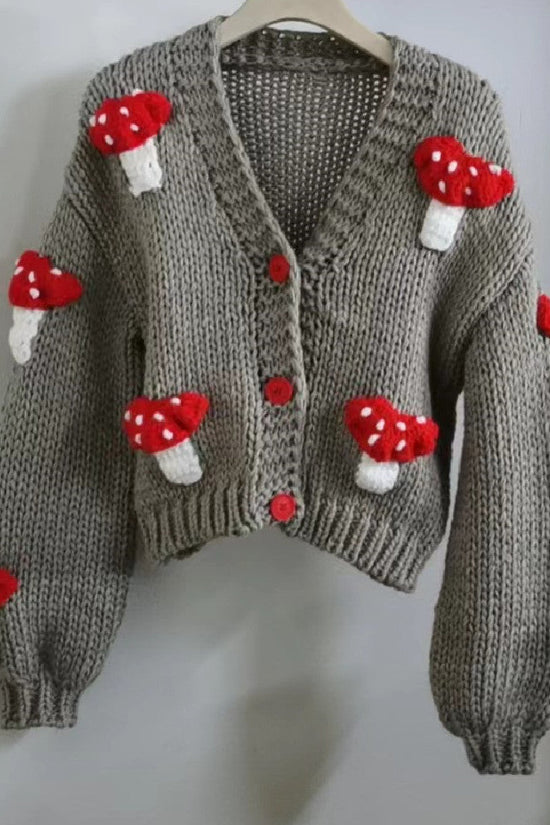 Loose Sweet Tridimensional Mushroom Crochet Short Sweater Cardigan CJ