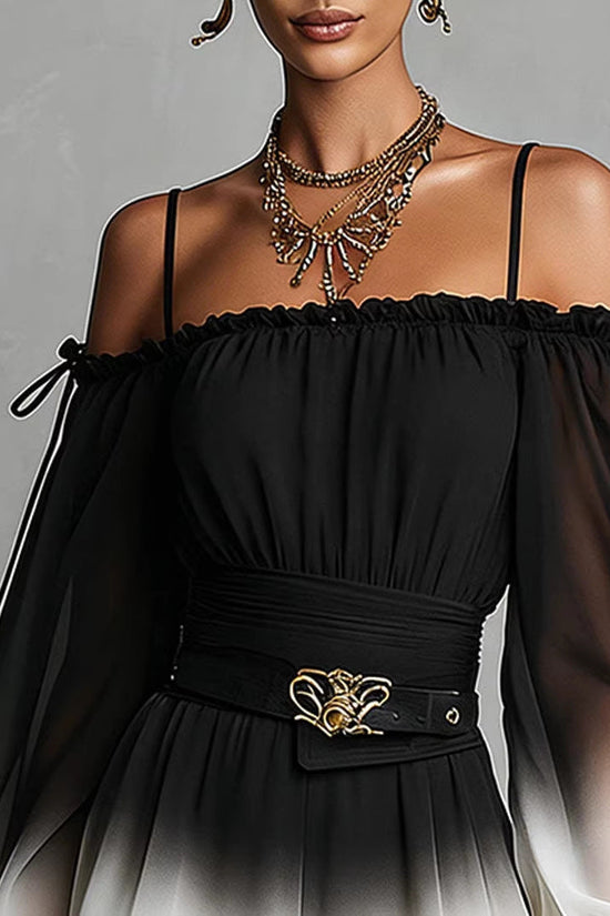 Off-Shoulder Ombre Jumpsuit Womens Summer Sexy Bandage Waist-Fitted Fashionable Shorts With Belt 