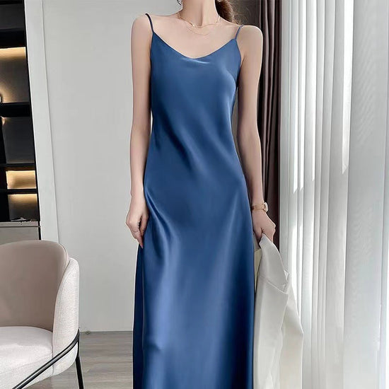New Style French-Style Summer Acetate Satin Loose Strap Long Dress 