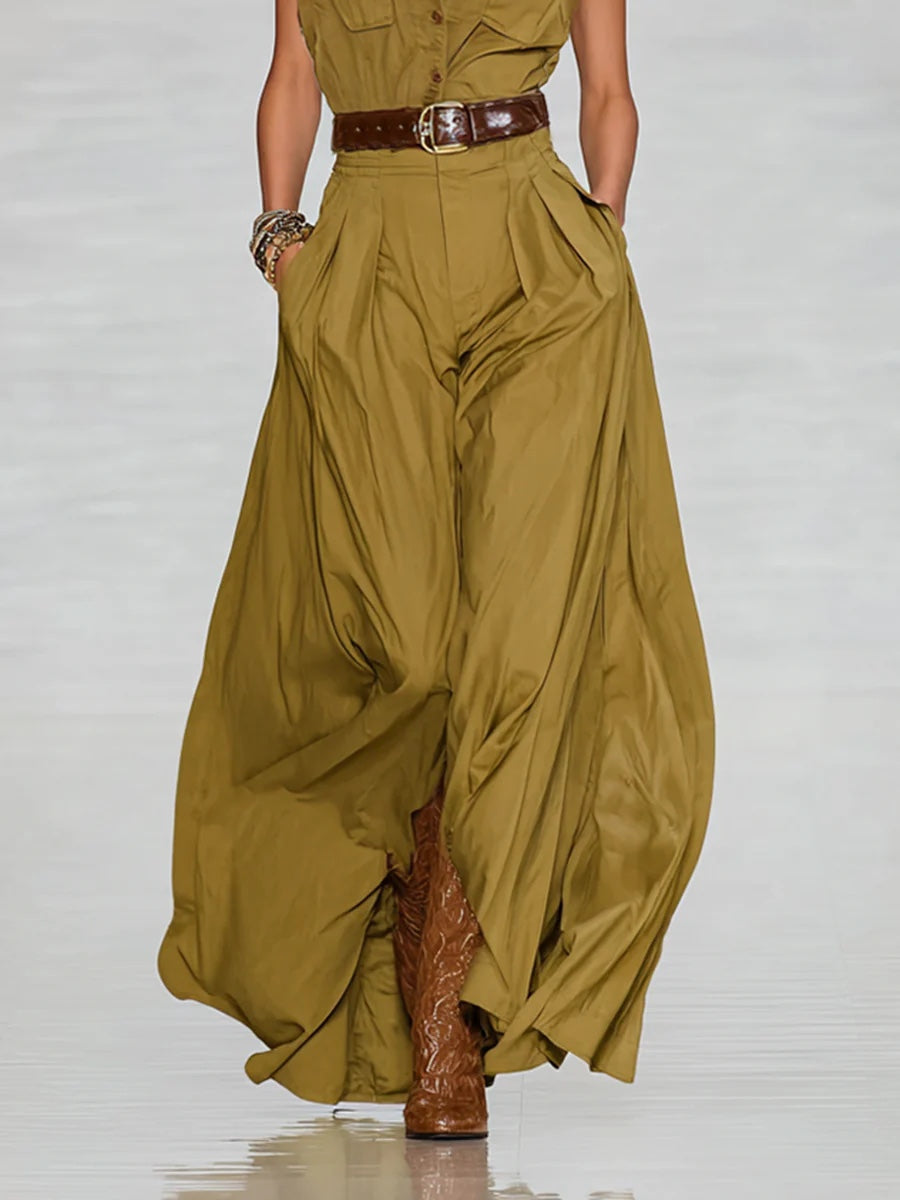 Short-sleeve Shirt-style Long Dress With Pockets 