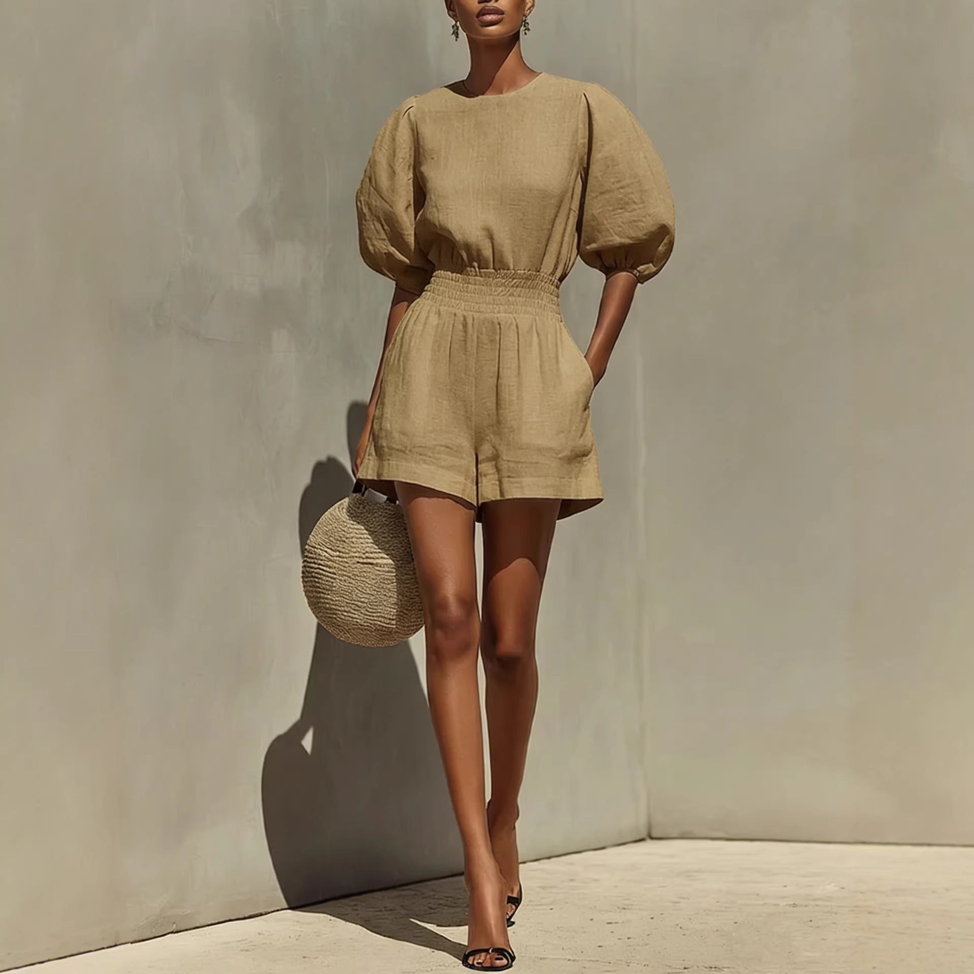 Women's Puff-Sleeve Casual Fashionable Comfortable Set 