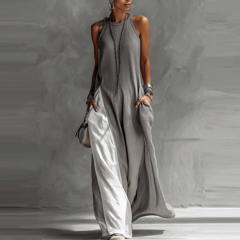 Womens Sleeveless Loose-Fit Off-Shoulder Dress With Pockets 