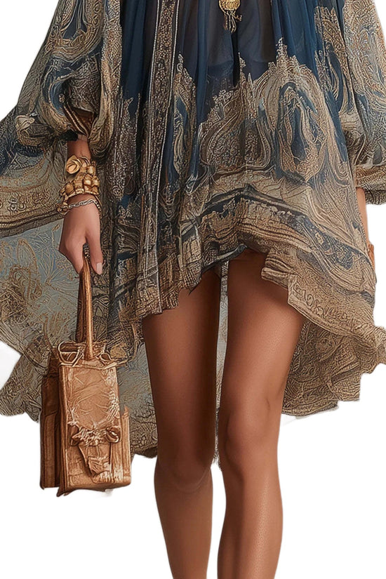 Printed Long Sleeve High Neck Loose Dress 