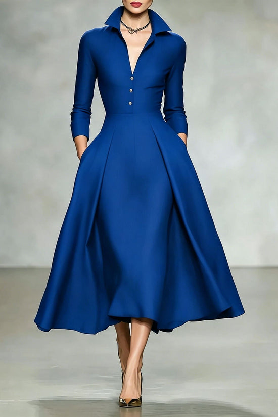 V-neck waist cinched long sleeved dress 