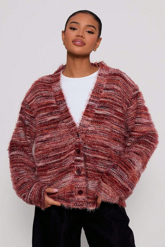 Vintage Deep V-Neck Fleece Cardigan – Long Sleeve Color-Block 
