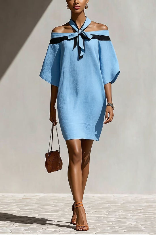 One shoulder bow collar dress 