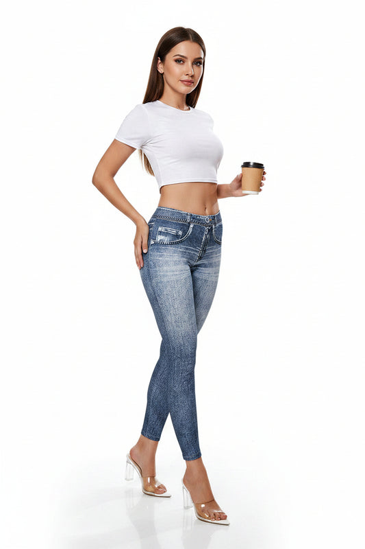 Retro High-Elastic Denim-Like Leggings Butt-Lifting Yoga Pants Denim-Style Yoga Pants Yoga Fitness Wear for Women 