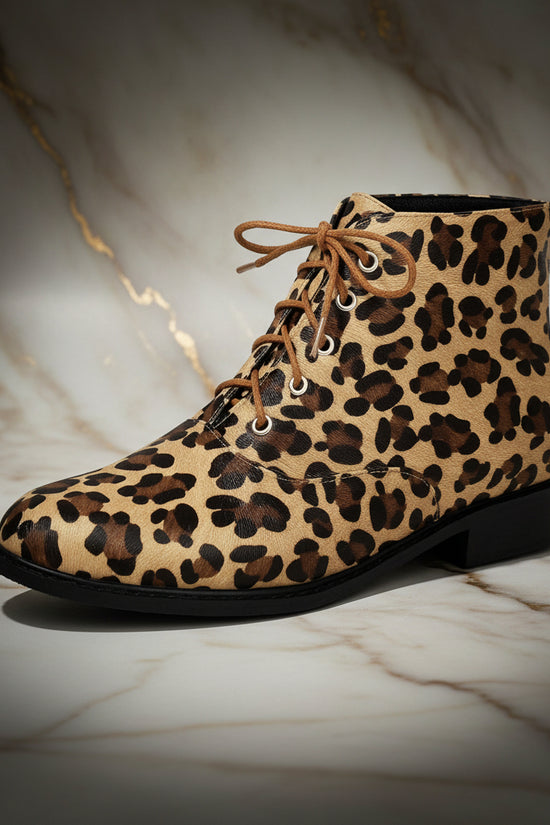 Autumn/winter casual low heel leopard print  extra large size lace-up low-cut Martin boots Made to order, ships in 7 days 