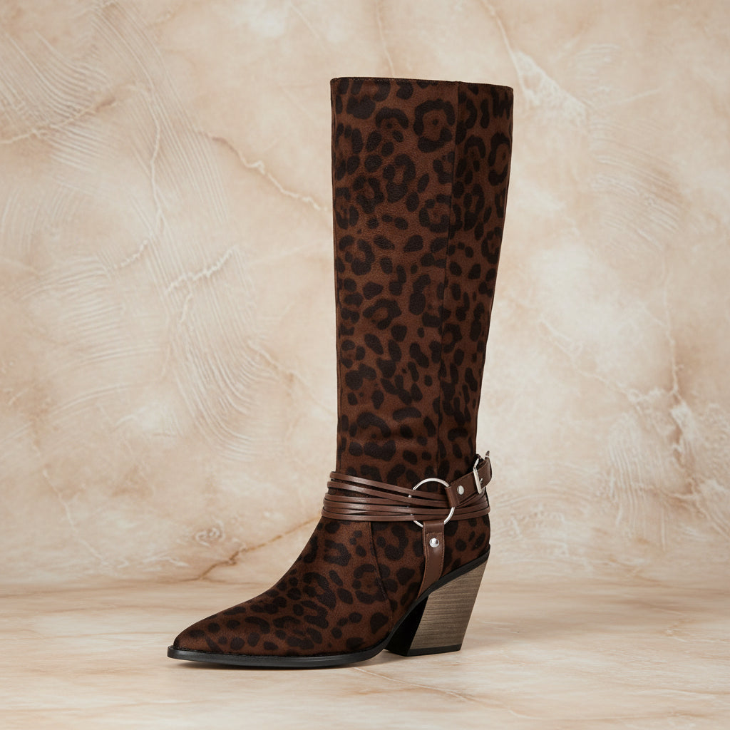 Western Style High Heel Boots for Women, Chunky Heeled, Pointed Toe, Over-the-Knee, Belt Buckle Detail Made to order, ships in 7 days 
