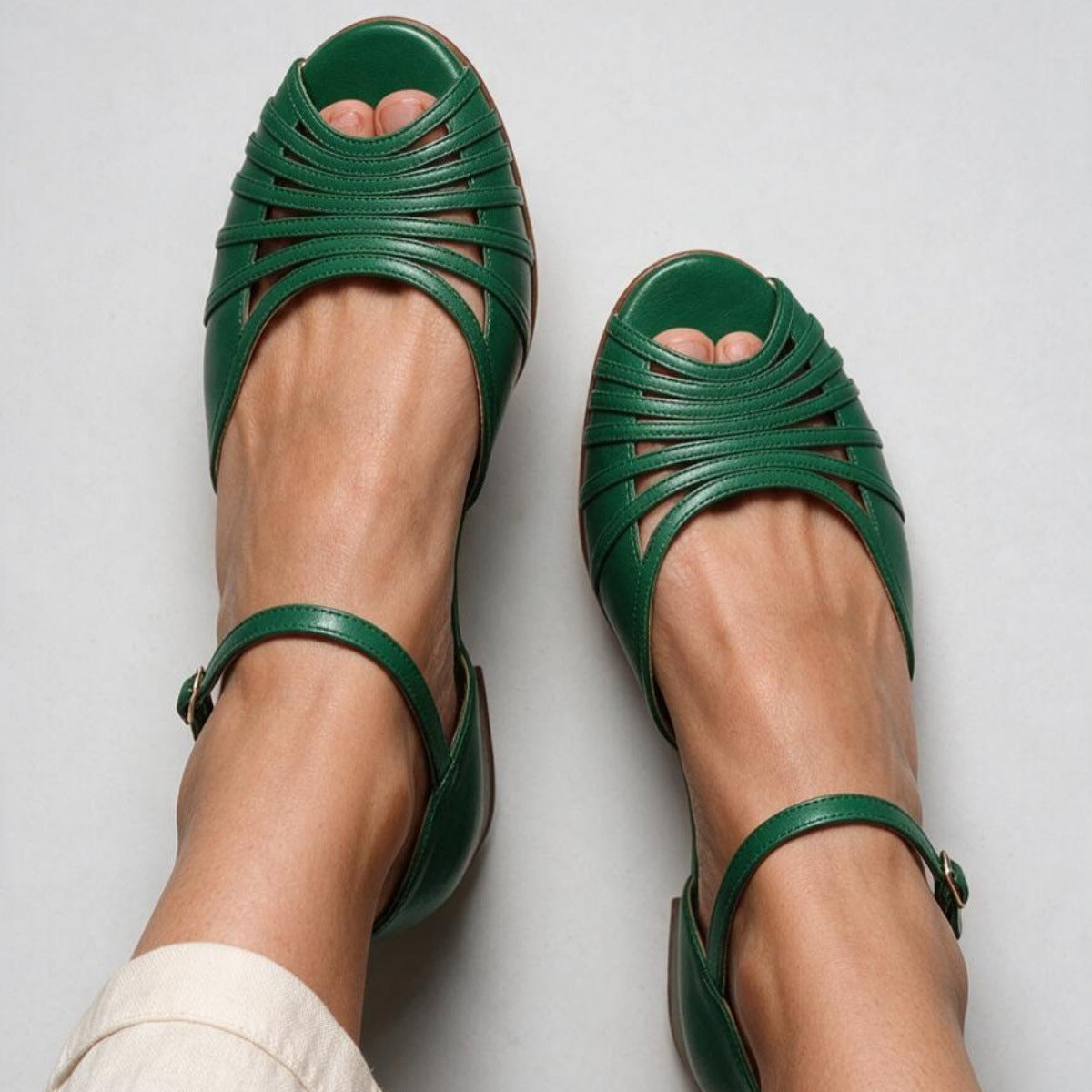 Casual Fishmouth Flat Heeled Ankle Strap Sandals for WomenAdjustable Buckle Design, Comfortable and Versatile Summer Footwear 