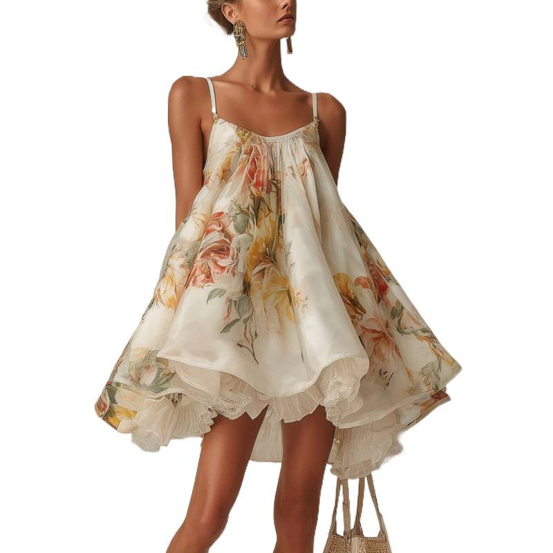 Strap Top Short Skirt Women's Lace Lace Irregular Holiday Dress 