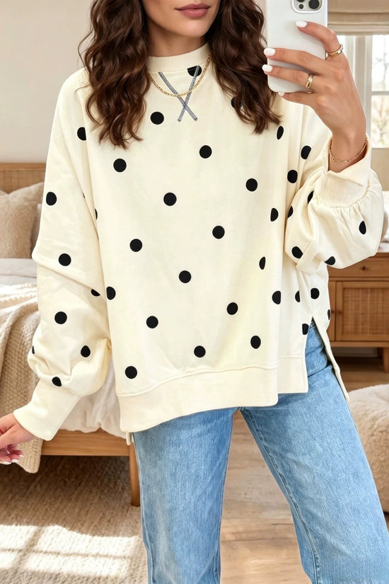 Women's loose hoodie with polka dot print and contrasting colors 